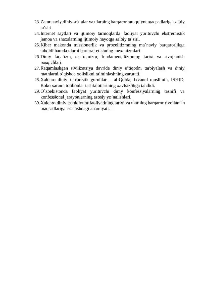 Dinshunoslik fanidan mustaqil ish mavzulari 2