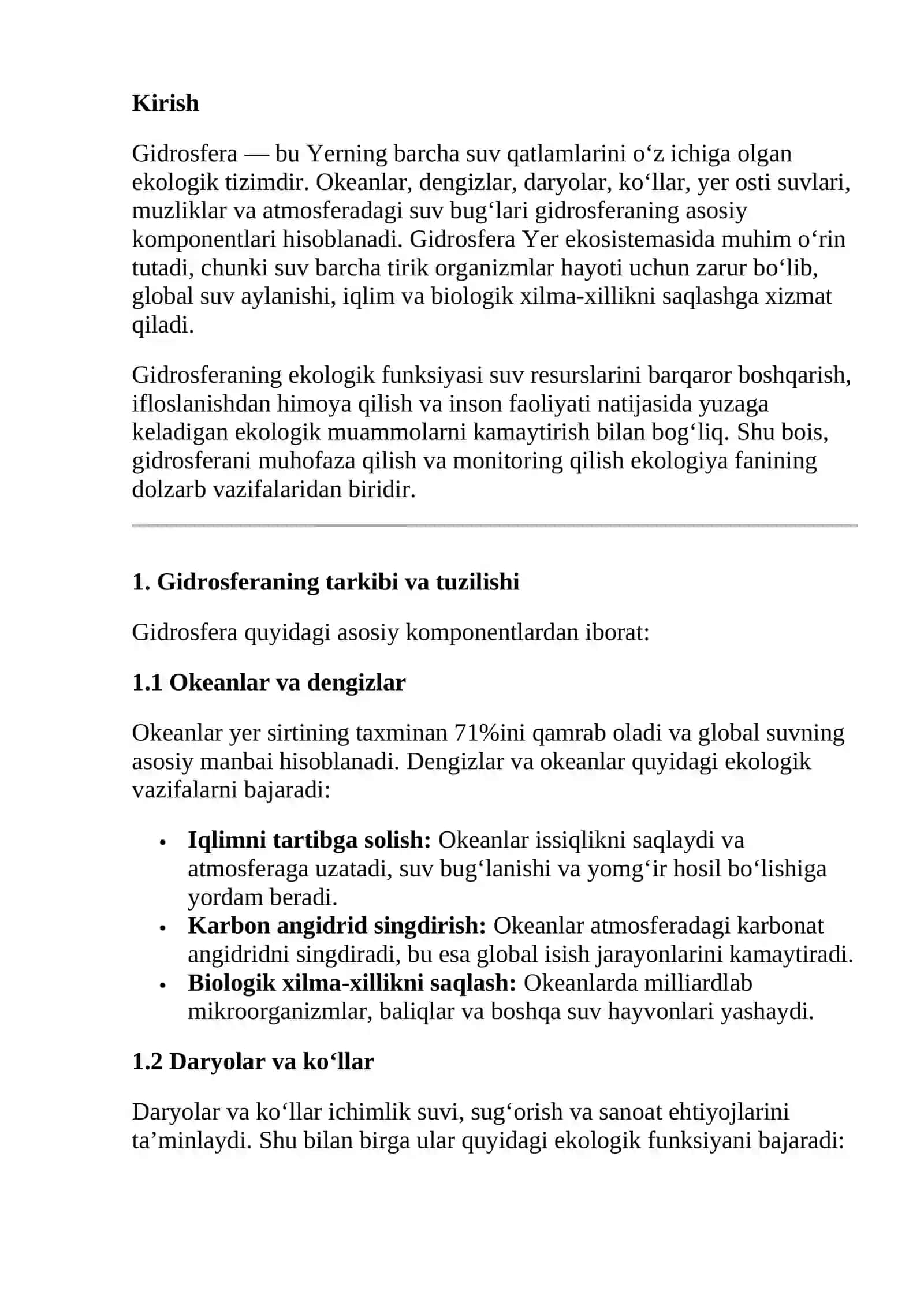 GIDROSFERANING EKOLOGIK FUNKSIYASI 2