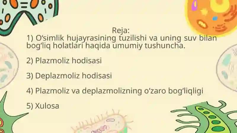 Plazmoliz va deplazmoliz hodisasi. 2