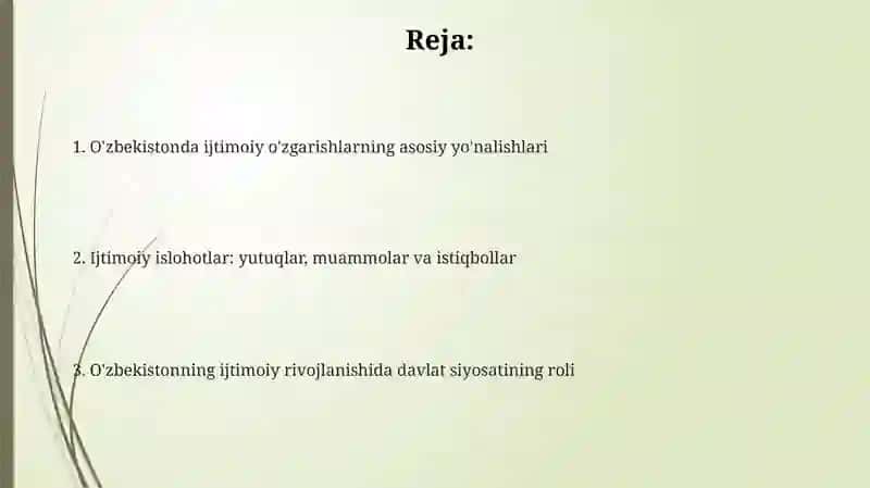 Oʻzbekiston respublikasi ijtimoiy oʻzgarishlar 2