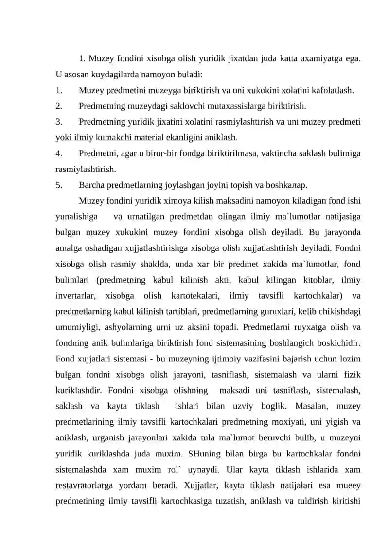 Muzey fondlarini xisobga olish 2