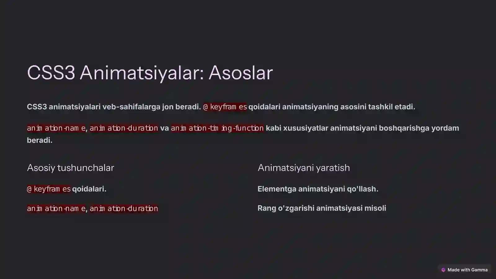 CSS3 Imkoniyatlari: Animatsiyalar, Gradientlar, Transformatsiyalar va Shaffoflik 2