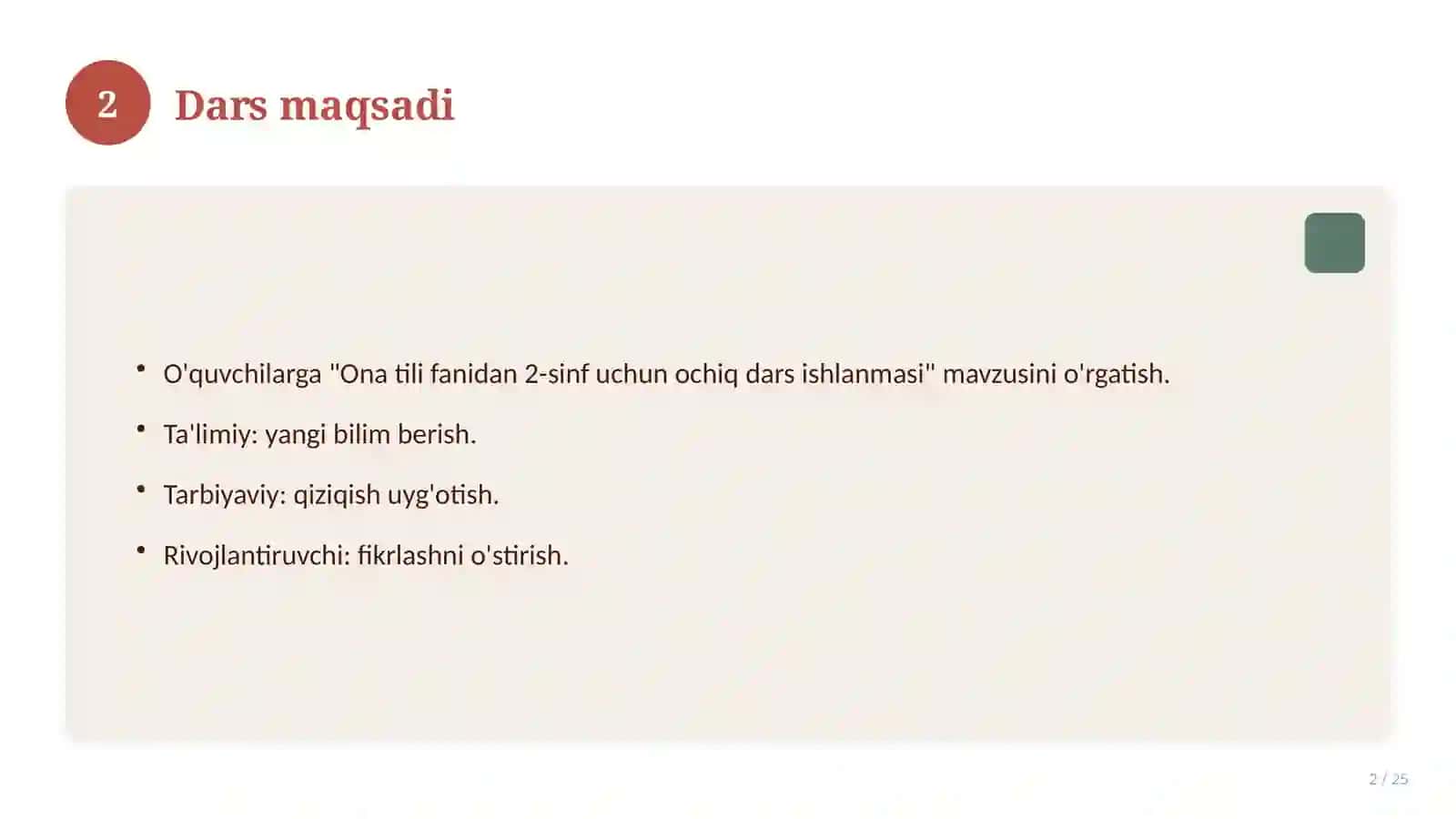 Ona tili fanidan 2-sinf uchun ochiq dars ishlanmasi 2