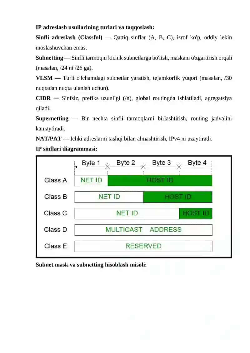 IP Adreslari va Maskalar Bilan Ishlash 2