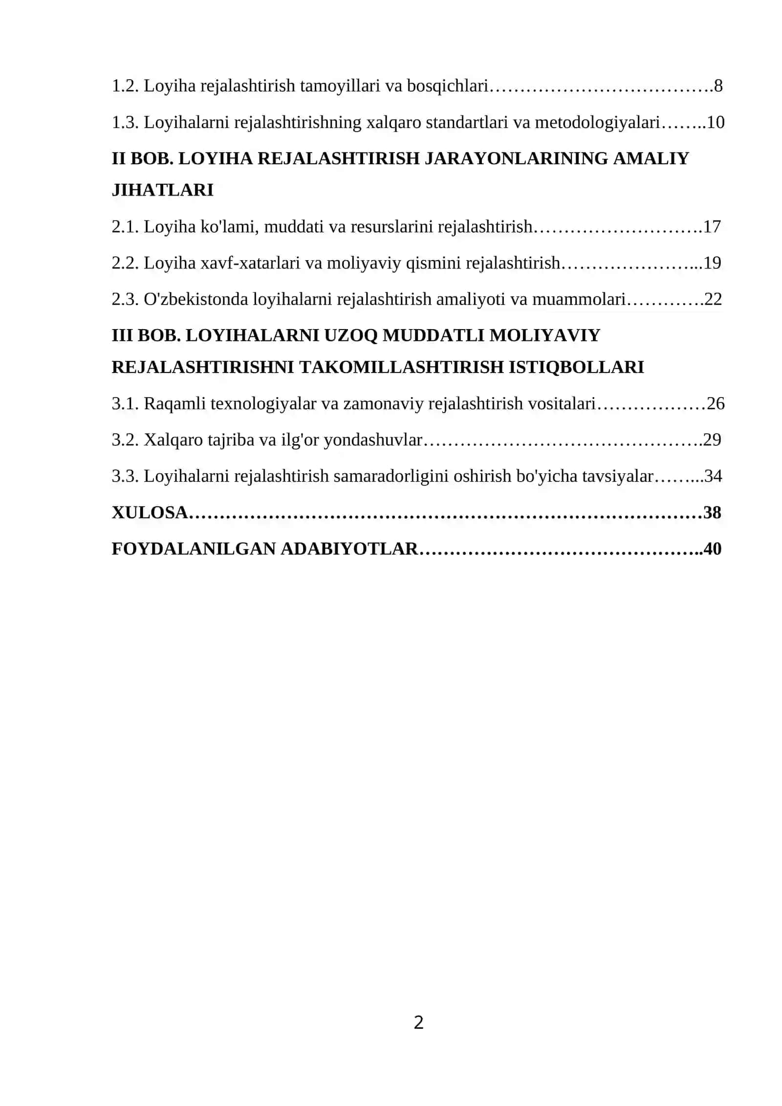 Loyihalarni izoq muddatli moliyaviy Rejalashtirish 2