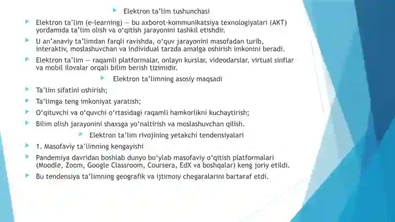 Elektron ta'lim rivojining yetakchi tendensiyalari. 2