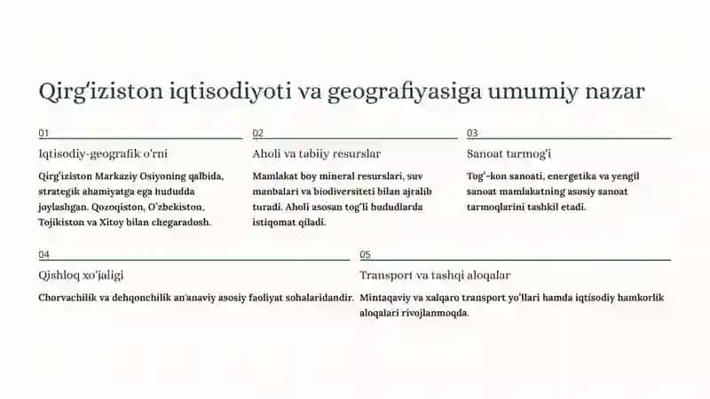 Qirgʻizistonning iqtisodiyoti va geografiyasi 2