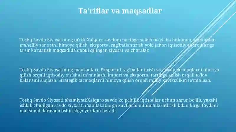 Toshq Savdo Siyosati 2