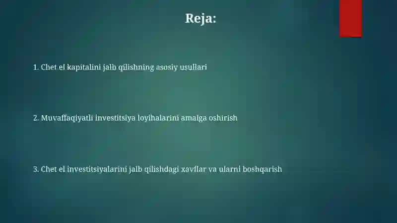 Korporativ moliyada xorijiy kapitalni jalb etish 2