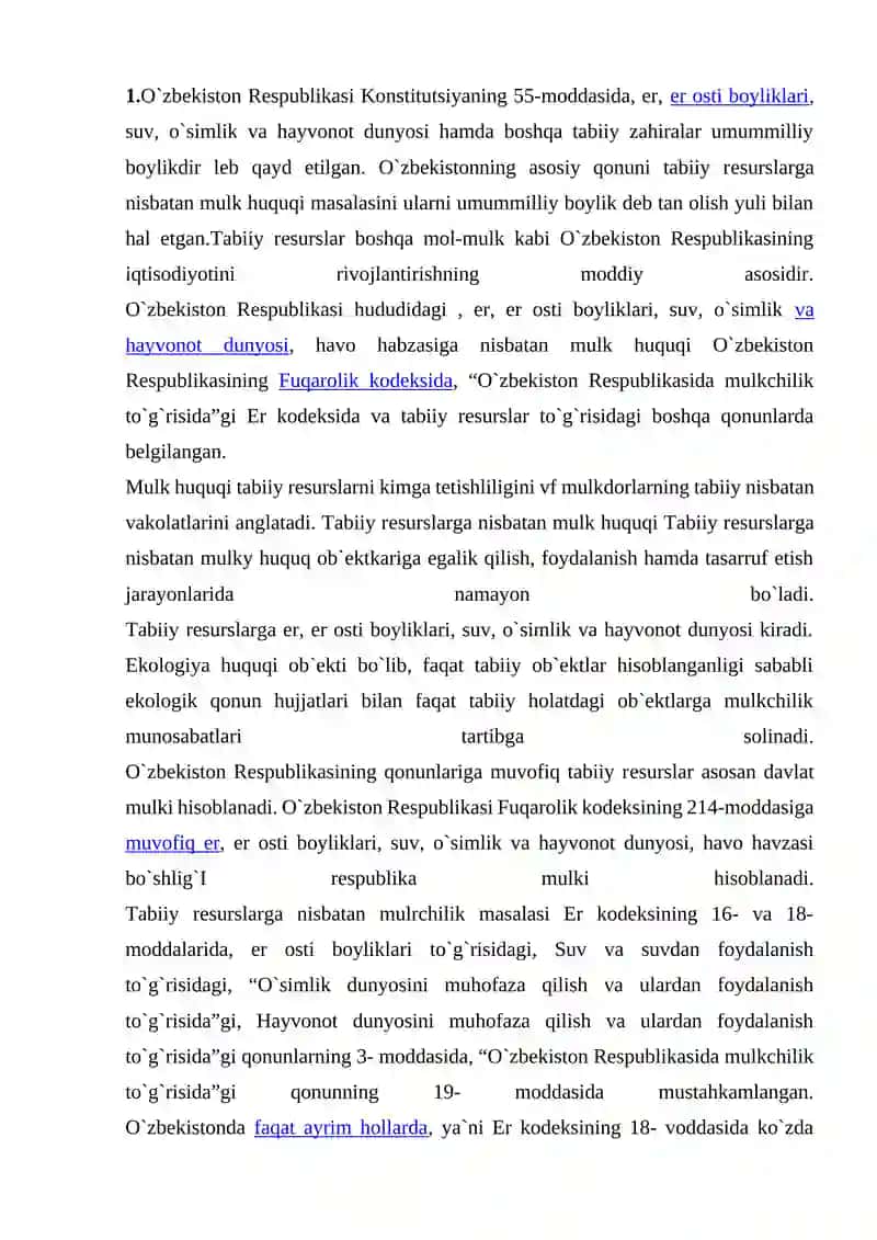 TABIIY RESURSLARGA NISBATAN MULK HUQUQI 2
