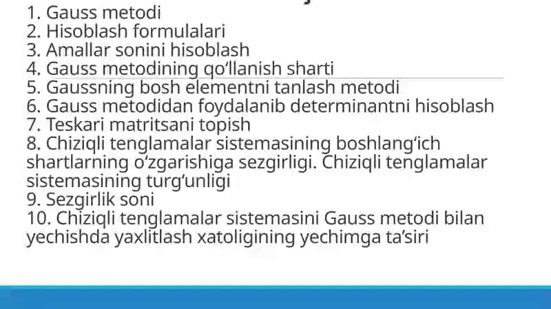 Chiziqli algebraik tenglamalar sistemasini (ChATS) yеchishning aniq metodlari 2