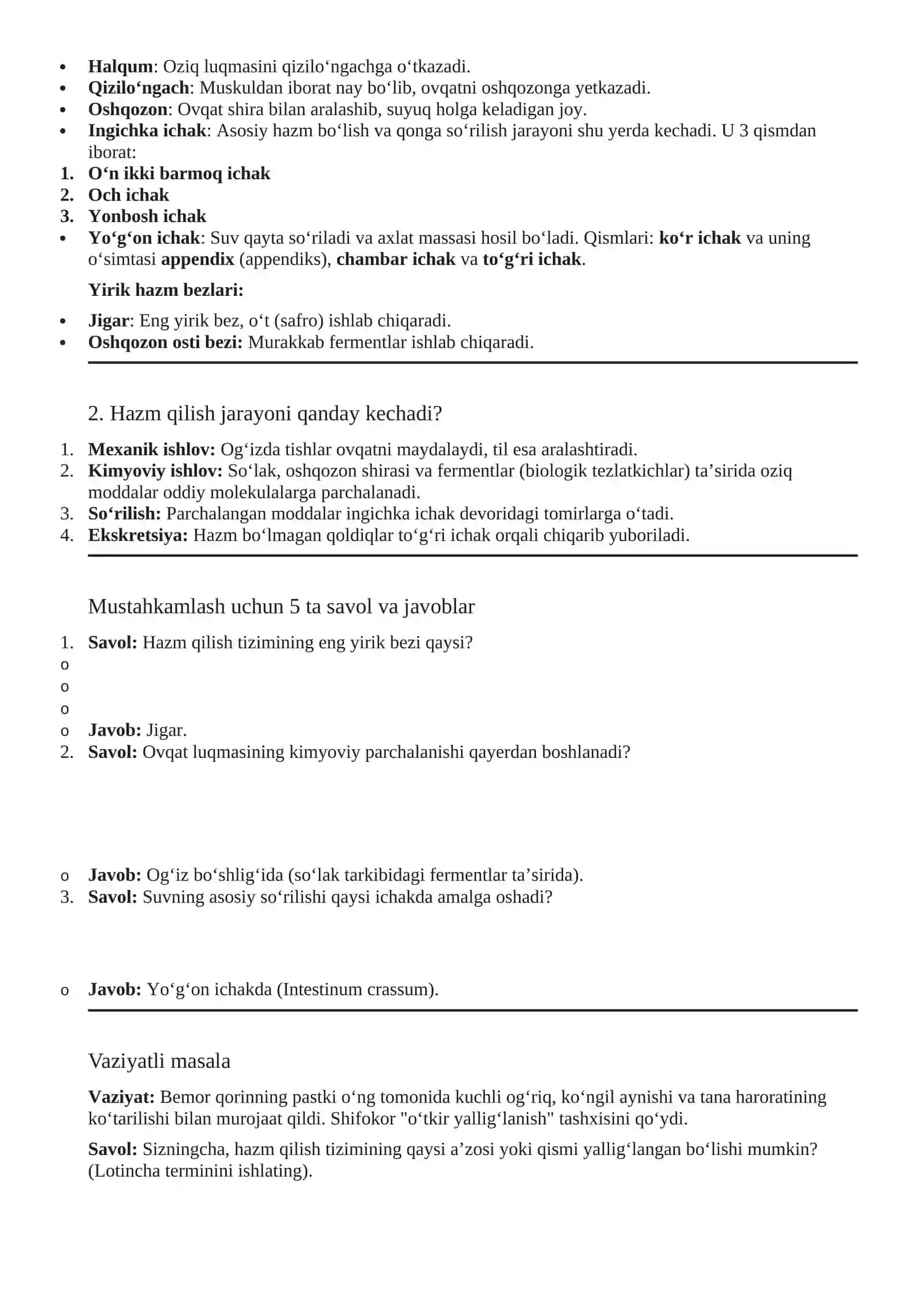 Hazm qilish tizimi (Systema digestorium) 2