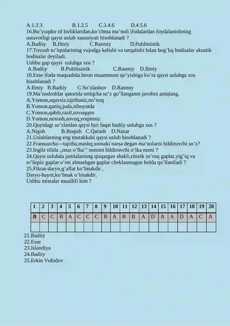10-sinf ona tili fanidan 3-chorak testi 2