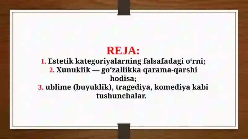 Estetika kategoriyalarining an`anaviy va zamonaviy tasnifi (TAQDIMOT) 2