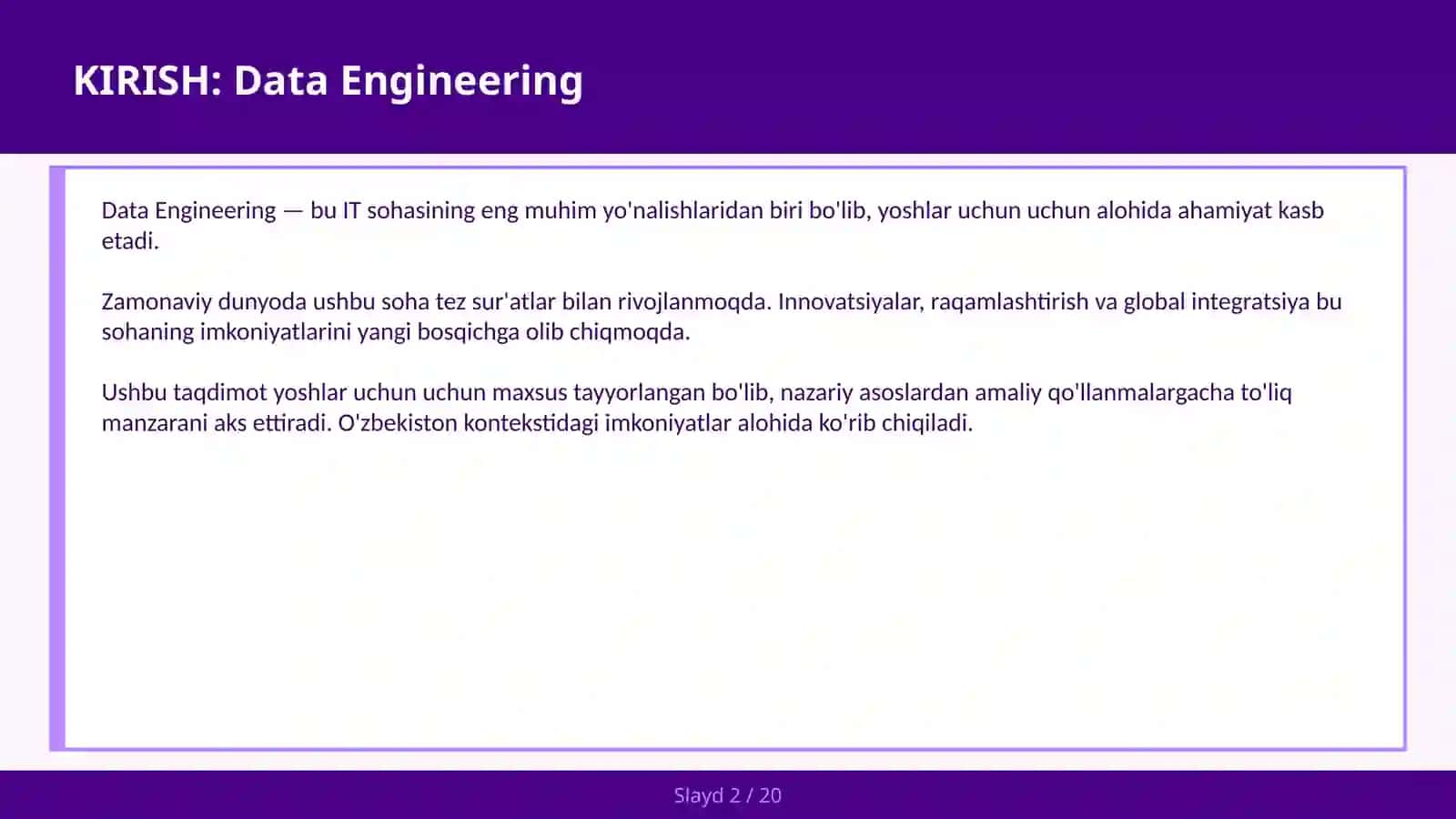 Data Engineering — bu IT sohasining eng muhim yo'nalishlaridan biri 2