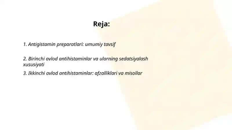 Antigistamin preparatlari: umumiy tavsif 2
