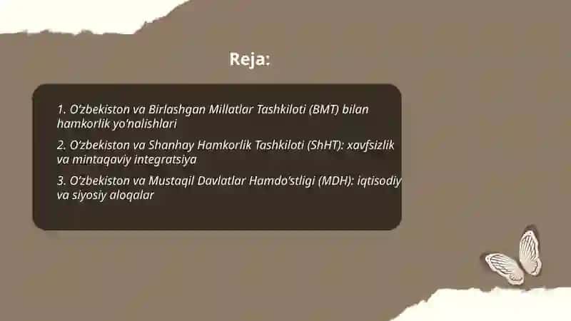 Oʻzbekistonning xalqaro tashkilotlar bilan hamkorlik aloqalari 2