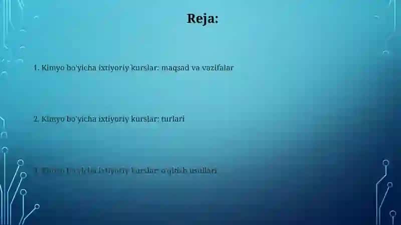 Kimyo bo'yicha ixtiyoriy kurslar 2