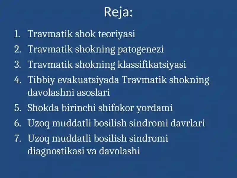 Travmatik shok.Uzoq vaqt bosilish sindromi 2