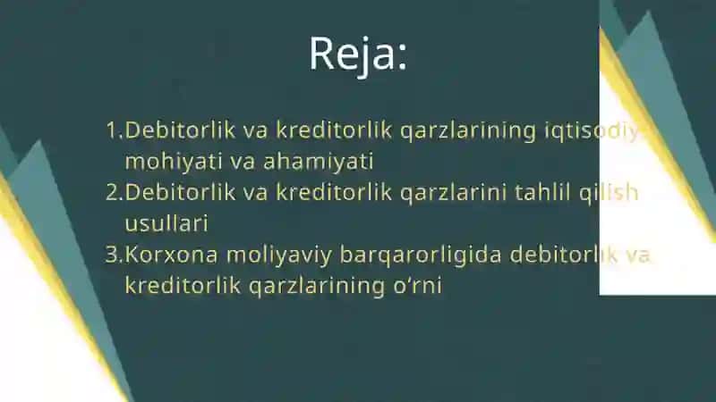 Debitorlik va KREDITORLIK QARZLARINING TAHLILI 2