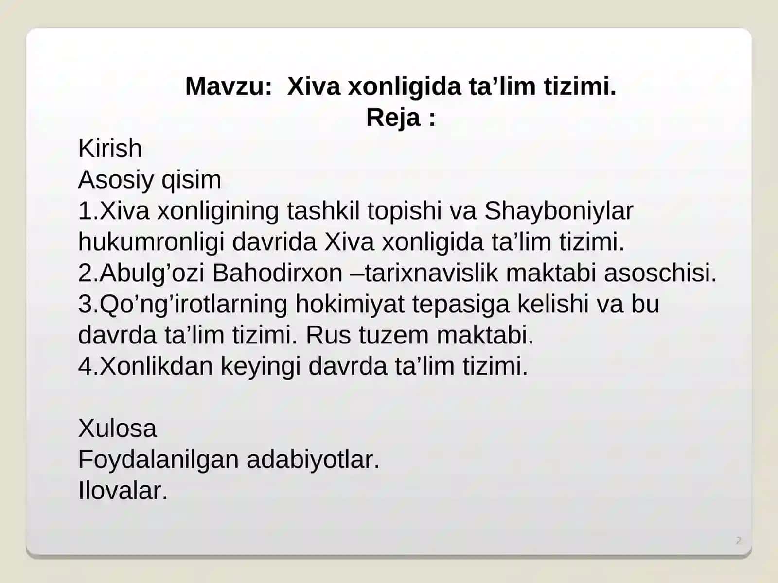 Xiva xonligida ta’lim tizimi 2