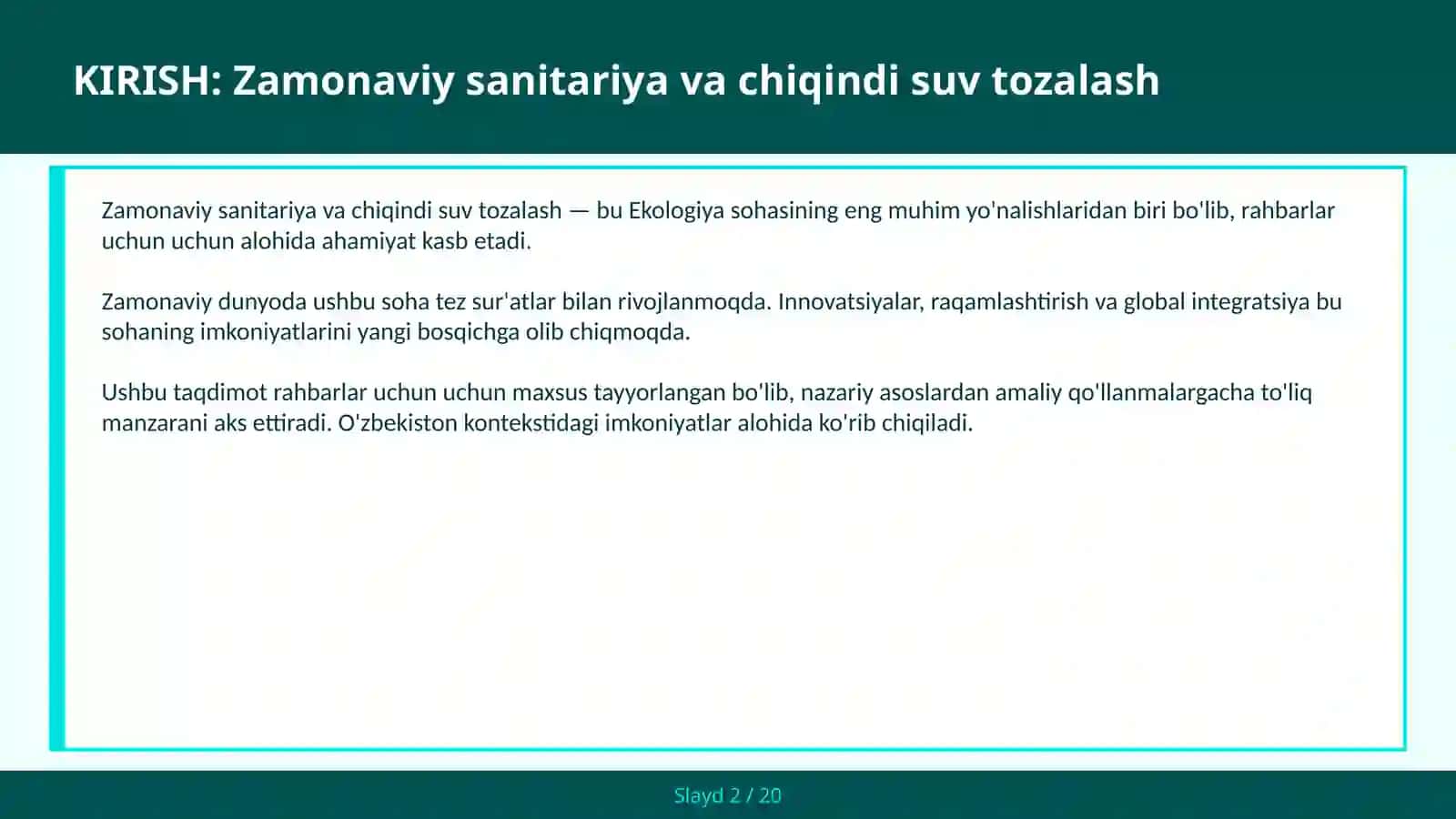 Zamonaviy sanitariya va chiqindi suv tozalash 2