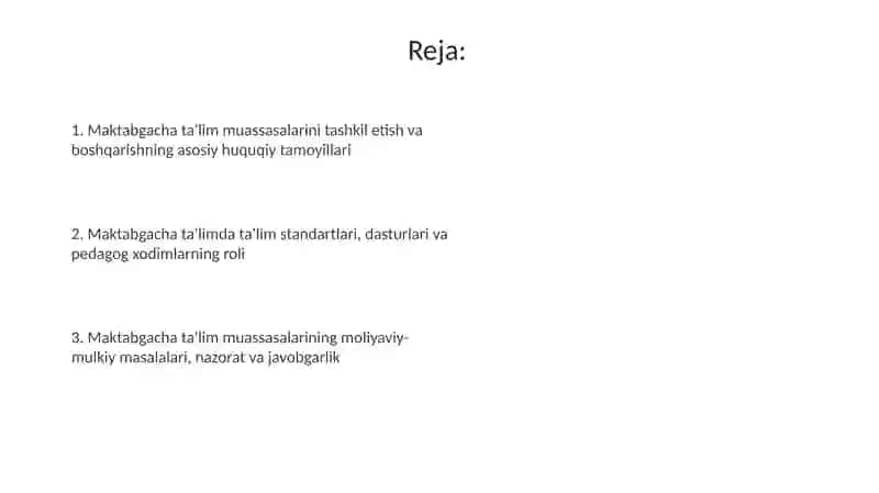 Maktabgacha ta'lim tashkiloti boshqarish va tashkiloti shdahuquqiy me'yorlar 2