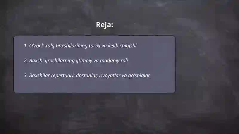 O'zbek xalq baxshilari haqida ma'lumotga ega bõlish 2