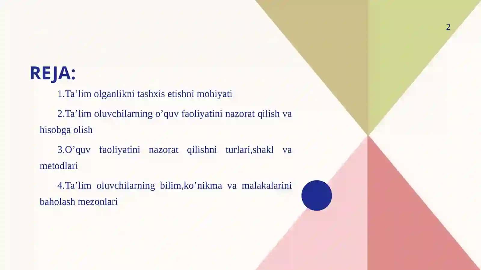 Ta’lim olganligni tashxis qilish 2