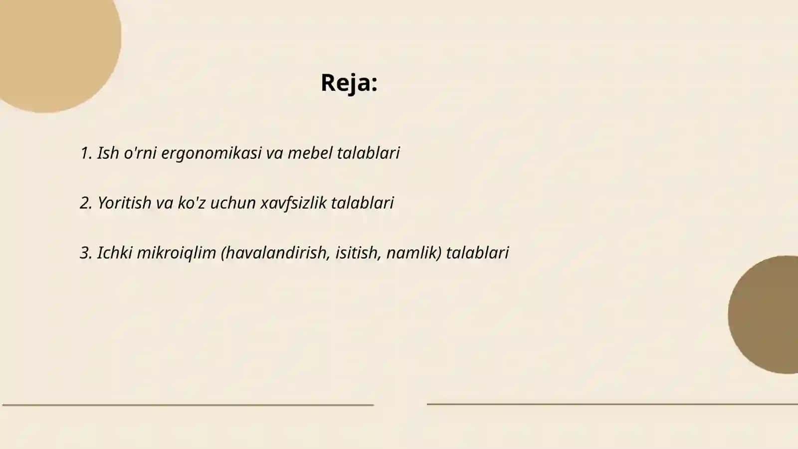 Ish o'rnini tashkillashtirishning talablari 2