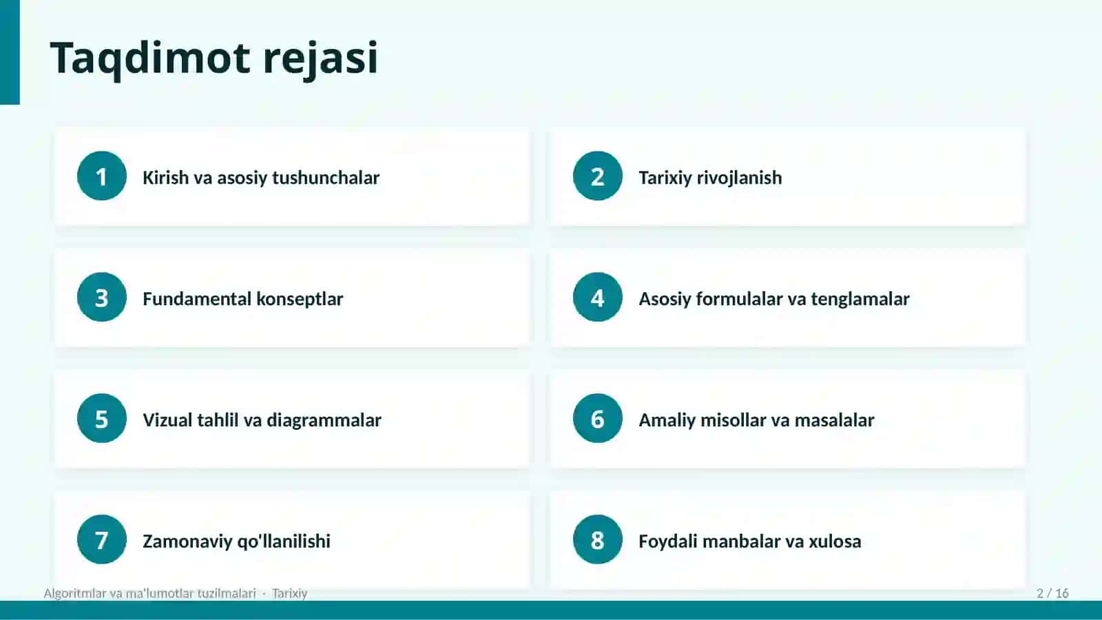 Algoritmlar va ma'lumotlar tuzilmalari 2