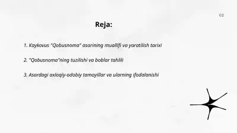 Kaykovus "Qobusnoma asarini oʻqib tahlil qilish 2