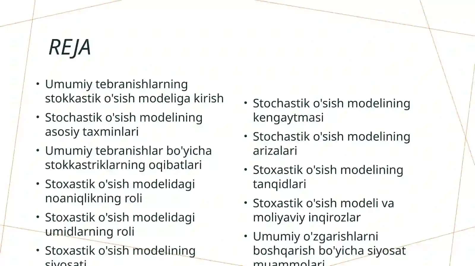 Umumiy tebranishlarning stokkastik o'sish modeliga kirish 2