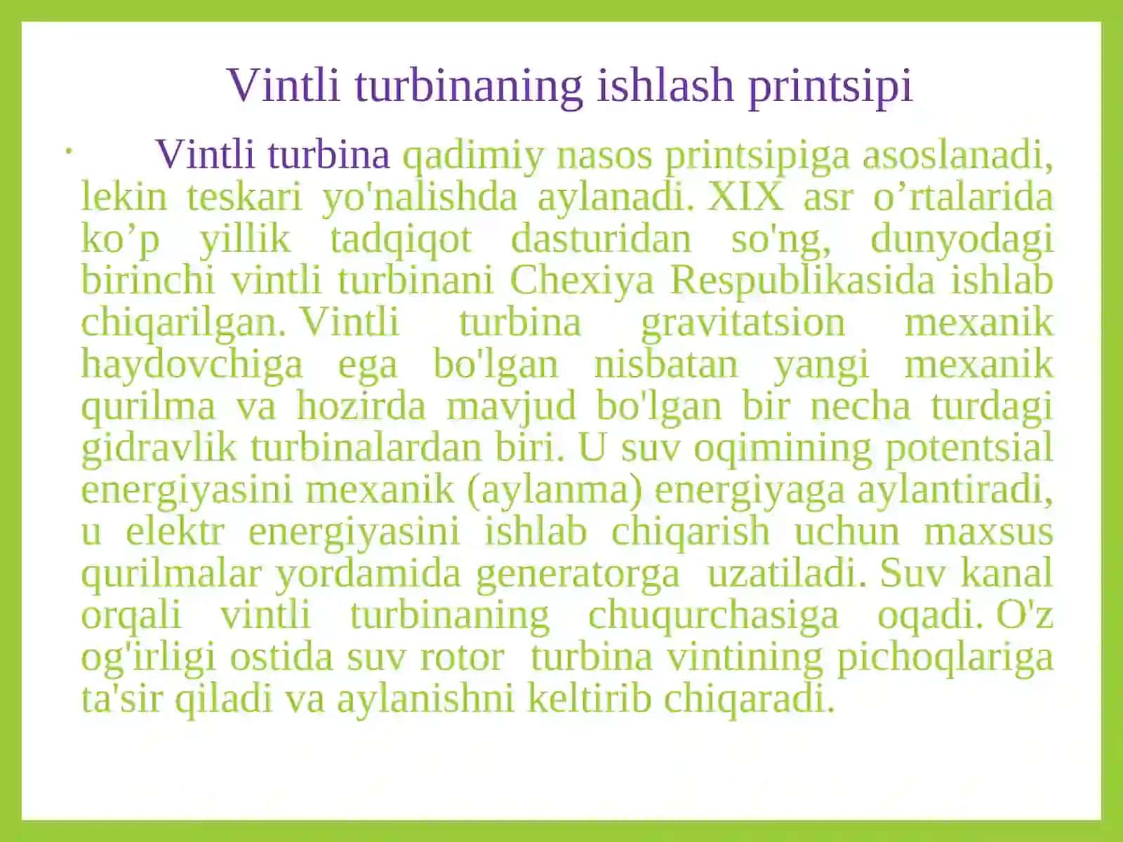 Vintli turbinaning ishlash printsipi 2
