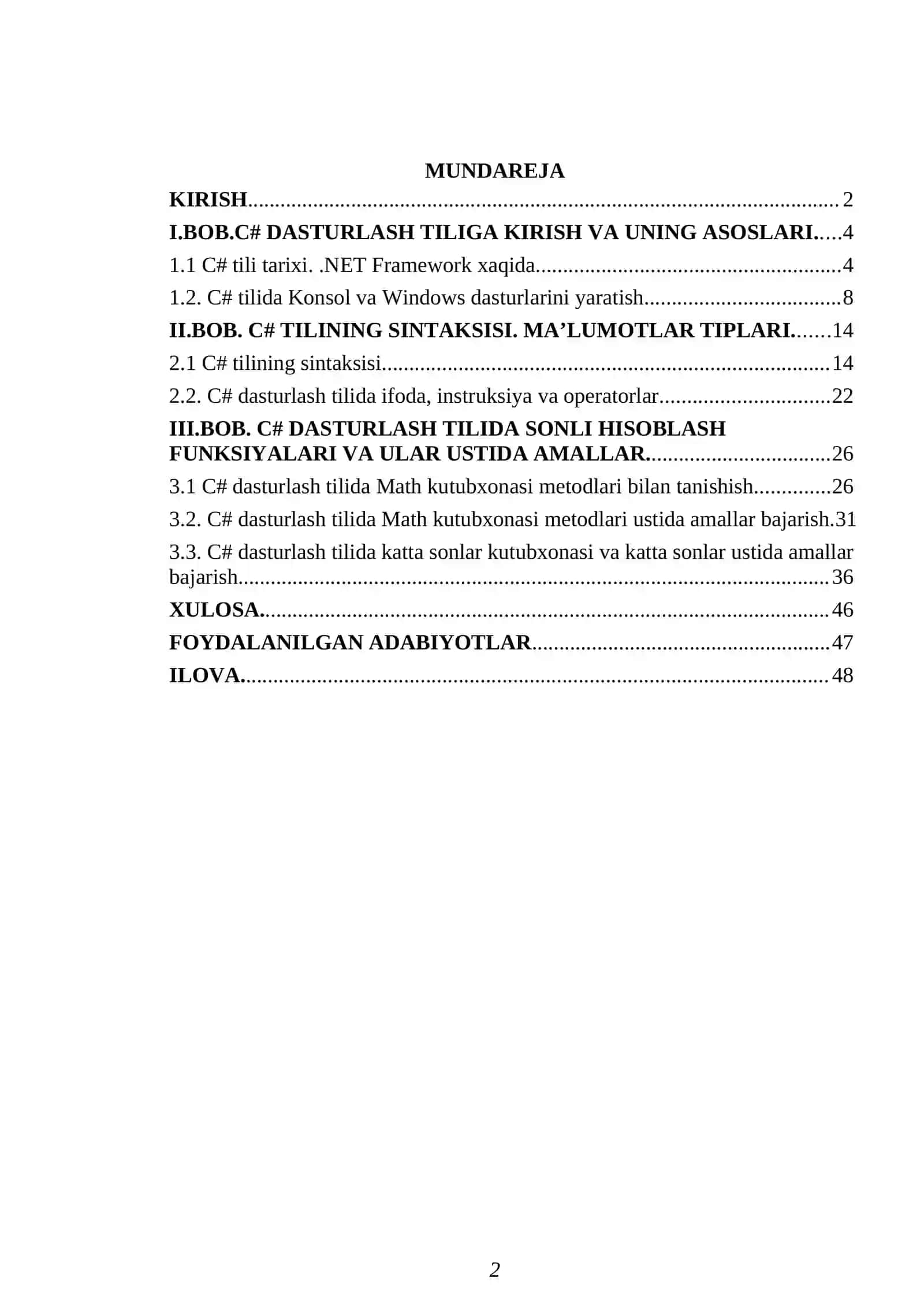 Sonli hisoblash funksiуalarining kutubxonasi 2