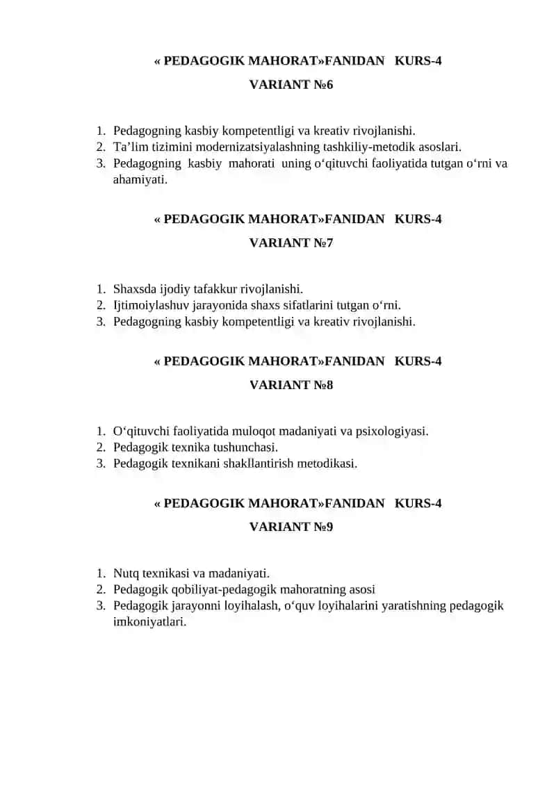 PEDAGOGIK MAHORAT»FANIDAN KURS-4 2