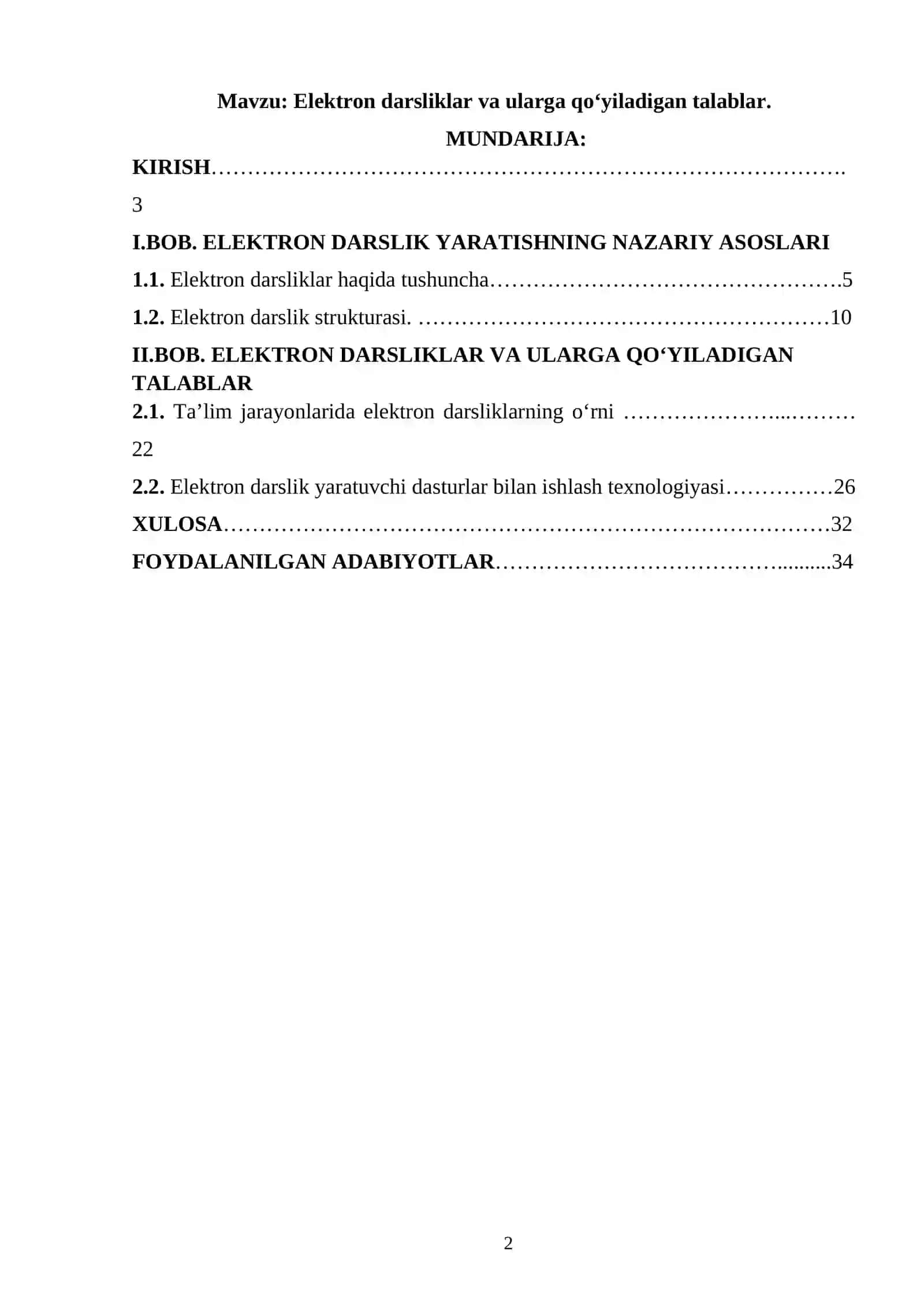 Elektron darsliklar va ularga qo'yiladigan talablar 2