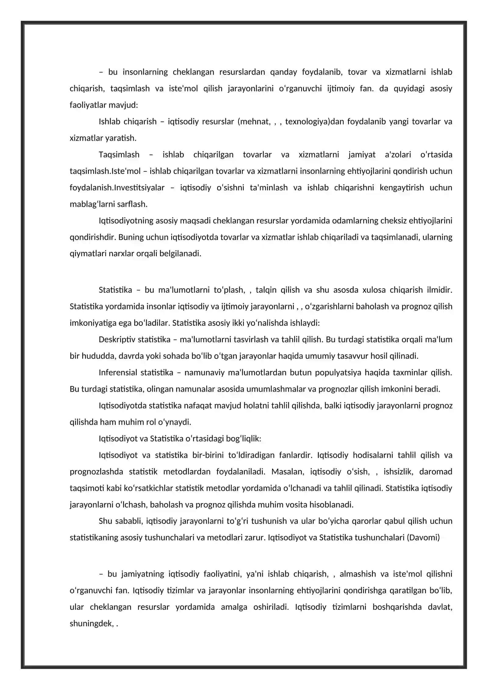 Iqtisodiyot va Statistika tushunchalari 2