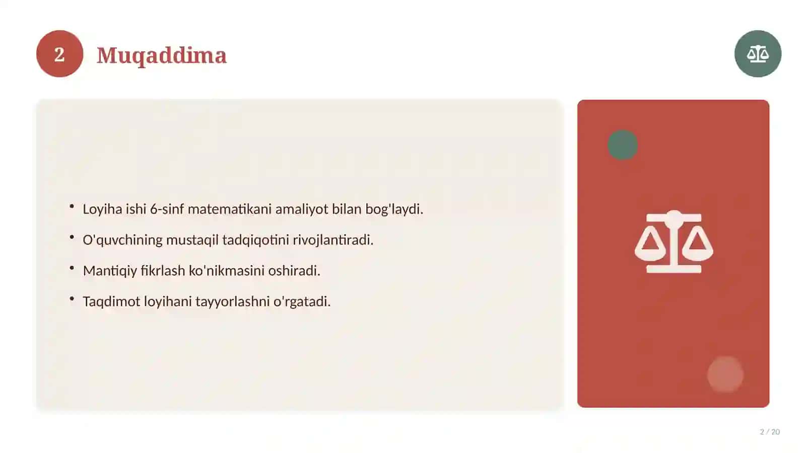 Matematika fanidan 6-sinf loyiha ishi 2