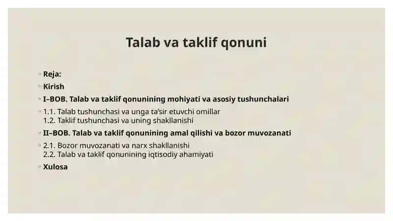 Talab va taklif qonunini 2