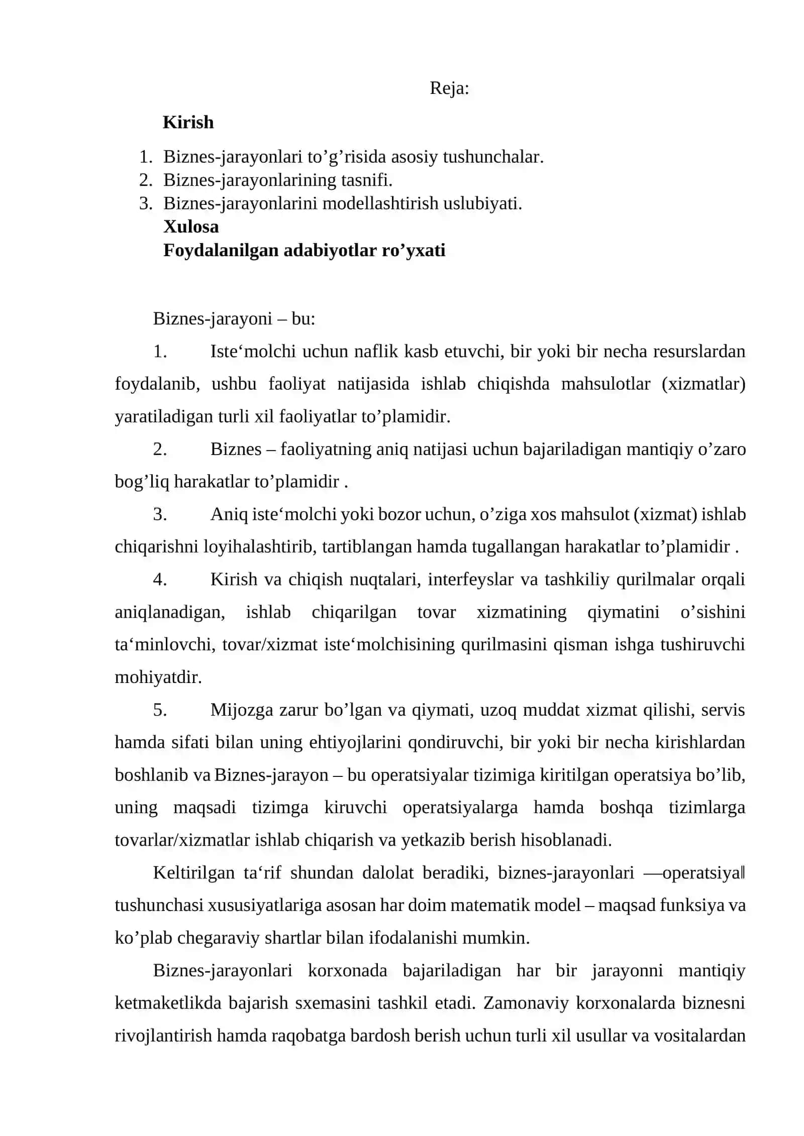 BIZNES JARAYONLARINING TASNIFI 2