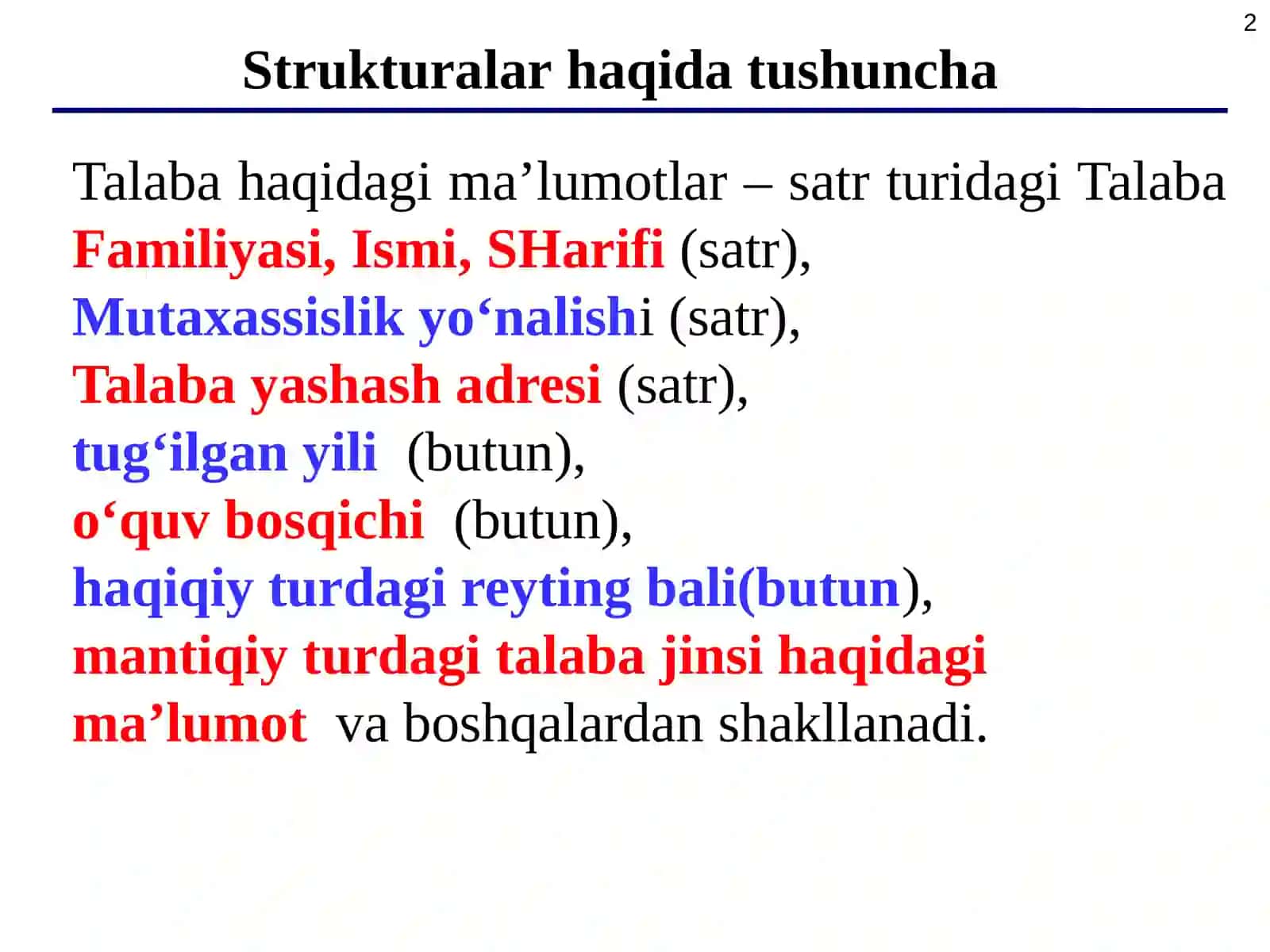 Borland C++ Builder 6 ning strukturalashgan toifalari 2