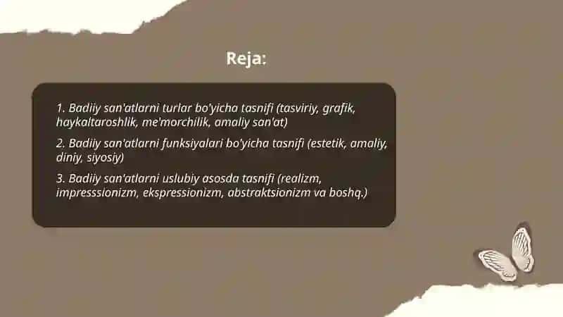 Badiiy san'atlar tasnifi 2
