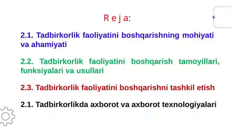 Tadbirkorlik Faoliyatini Boshqarish Asoslari 2