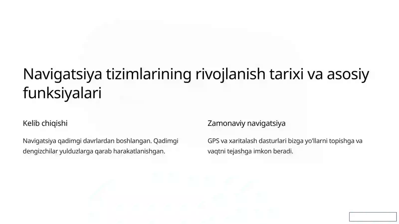 Navigatsiya va marshrutlarini optimallashtirish 2