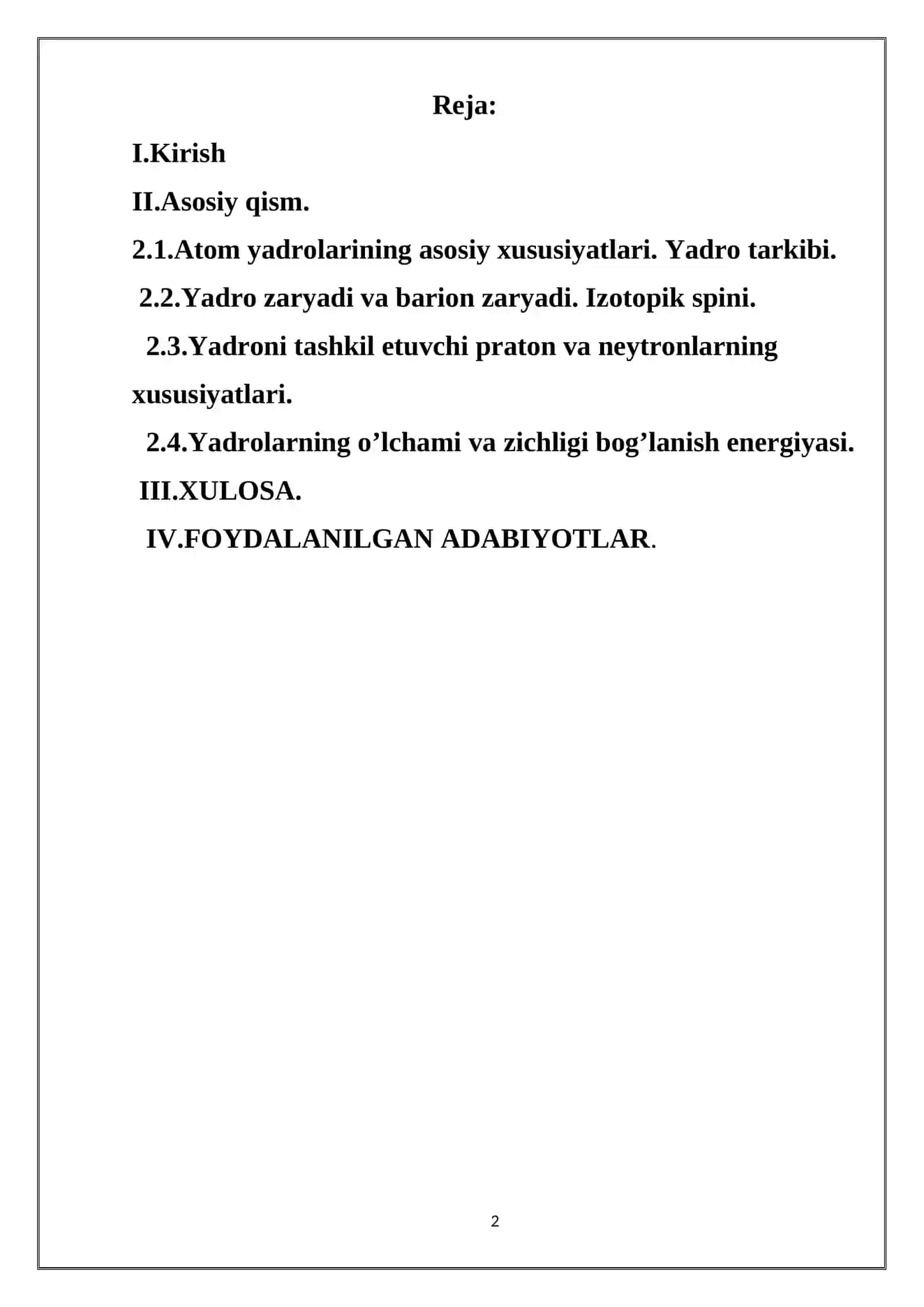 Atom yadrolarining asosiy xususiyatlari 2
