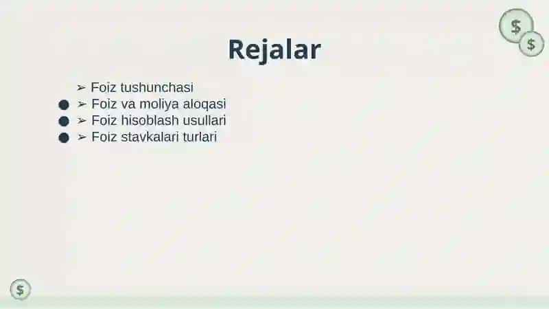 FOIZ TUSHUNCHASI VA FOIZ STAVKALARINING TURLARI 2