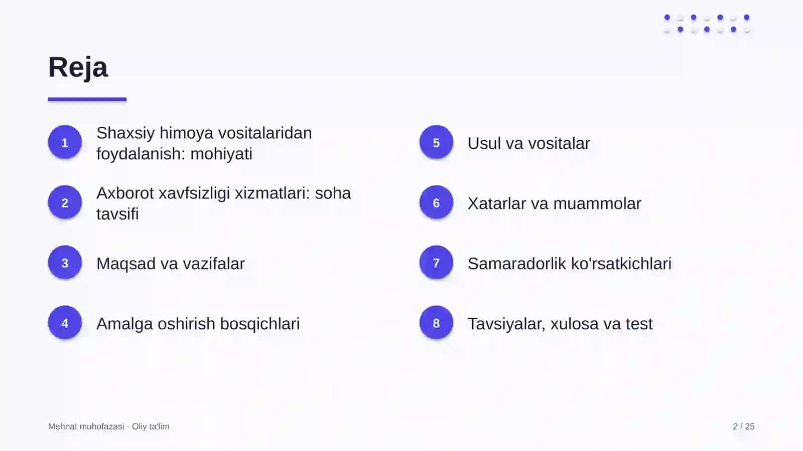 Mehnat muhofazasi · Oliy ta'lim 2