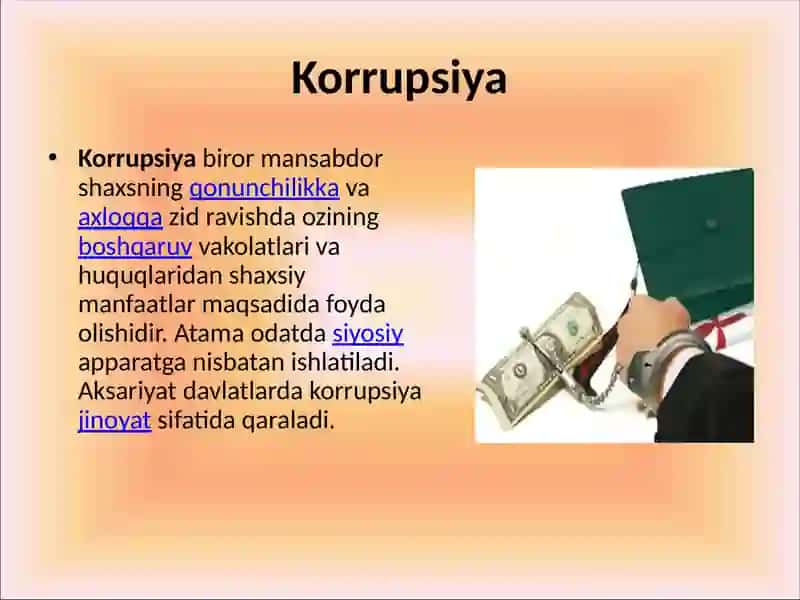 O‘ZBEKISTONDA KORRUPSIYAGA QARSHI KURASHISH CHORA TADBIRLARI 2