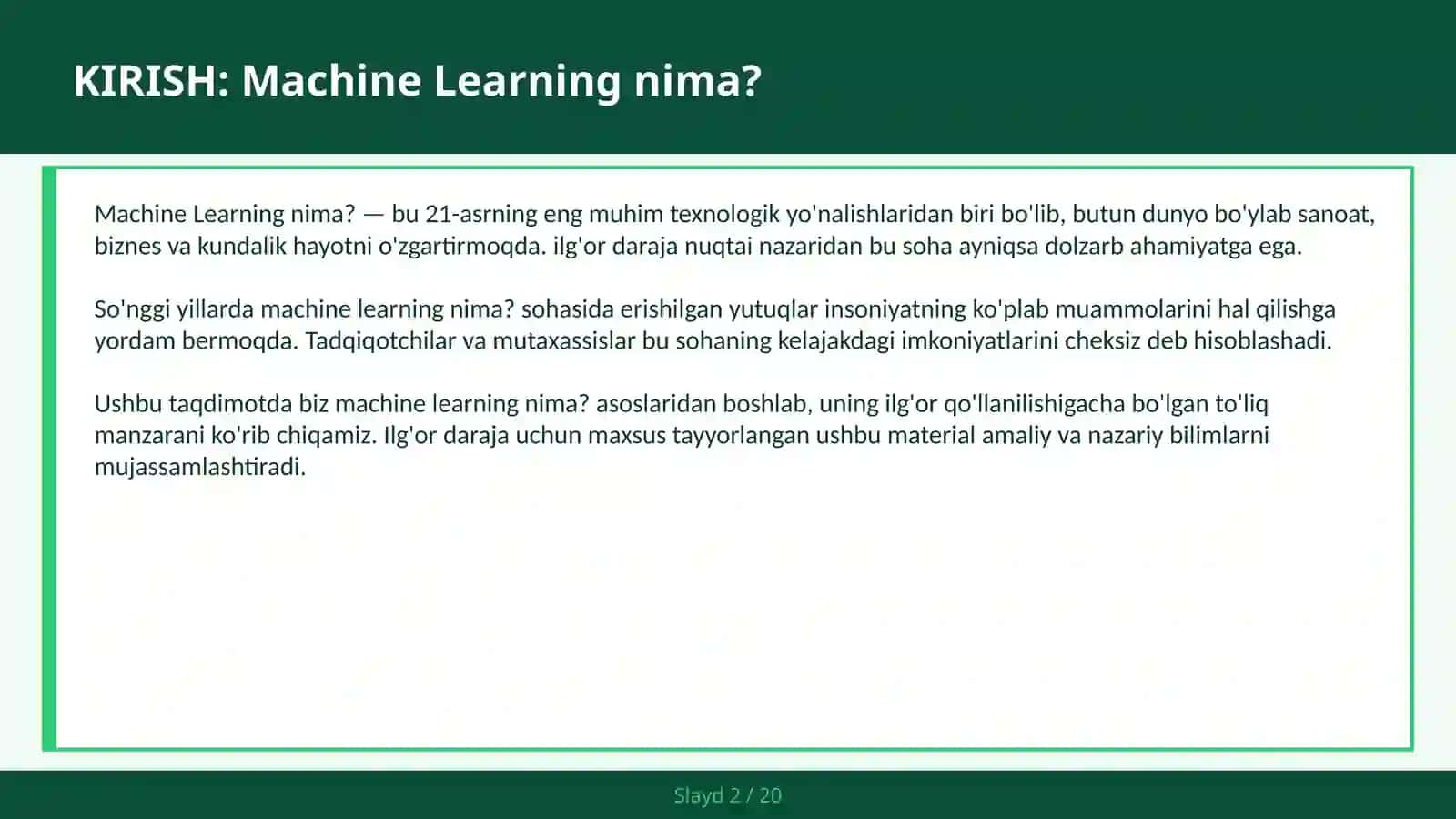 Nima Machine Learning 2